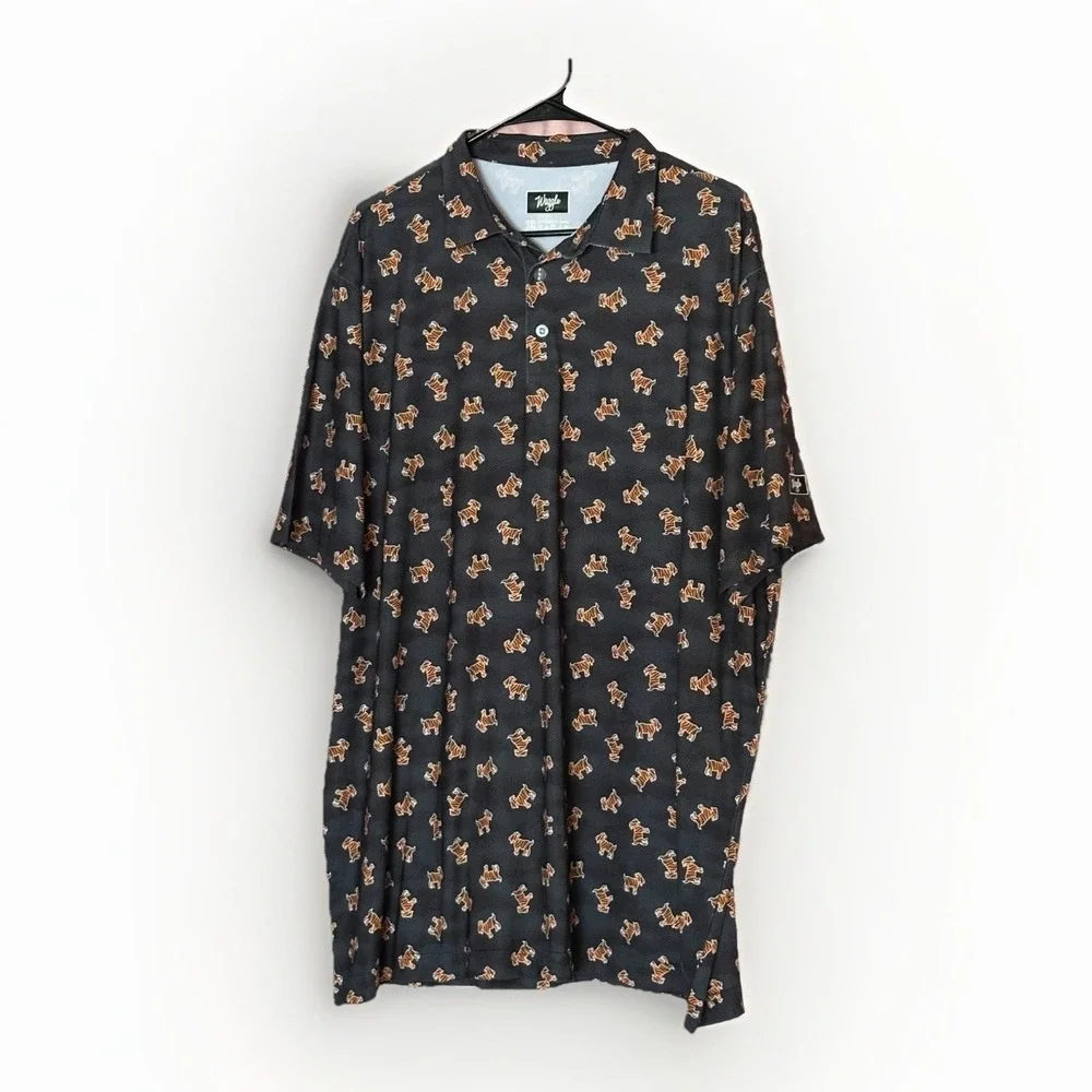 Waggle Golf Polo Shirt Mens 3XL Tiger Print Performance Stretch Athletic AOP - Picture 2 of 7